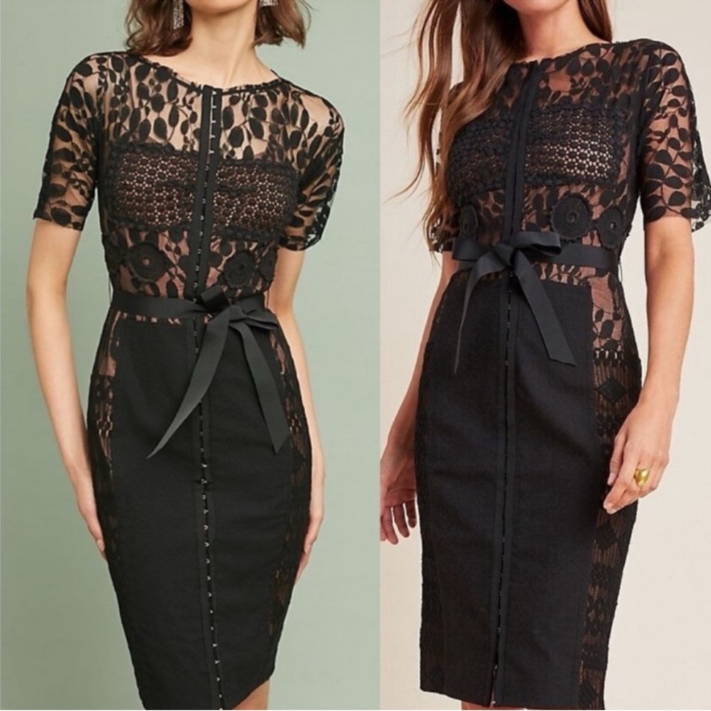 ANTHROPOLOGIE x BYRON LARS •RARE• Beguile Black Carissima Lace Dress Size 6